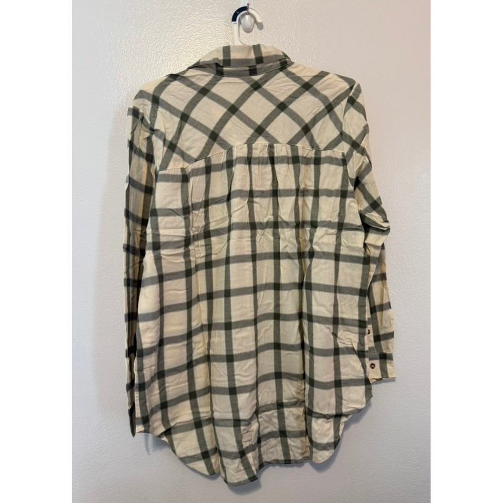 Knox Rose Womens Boho XL Plaid Button Down Shirt White Sand Long Sleeve NWT - Picture 3 of 3